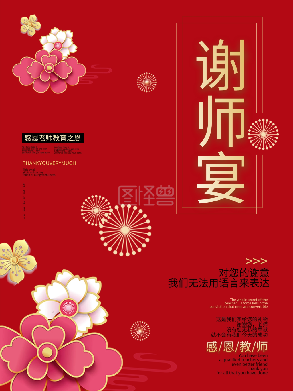 红色喜庆金榜题名谢师宴海报素材