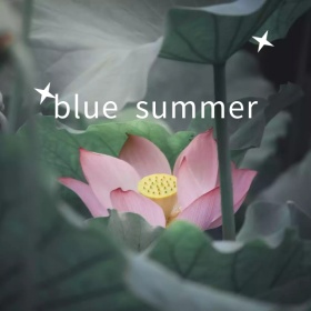 蓝色的夏天泳池卡通手绘手机微博封面模板