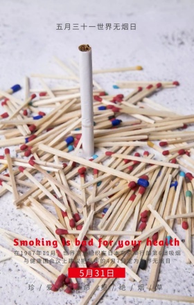 世界无烟日珍爱生命灰色创意素描手机海报