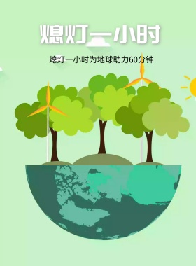 绿色环保灯泡地球一小时海报展板