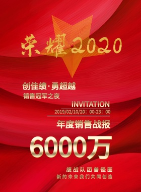 6000万 销售冠军之夜 年度销售战报 创佳绩·勇超越 图怪兽团队战绩 INVITATION 新的未来我们共同创造 2019/02/10/20：00-23：00 喜报