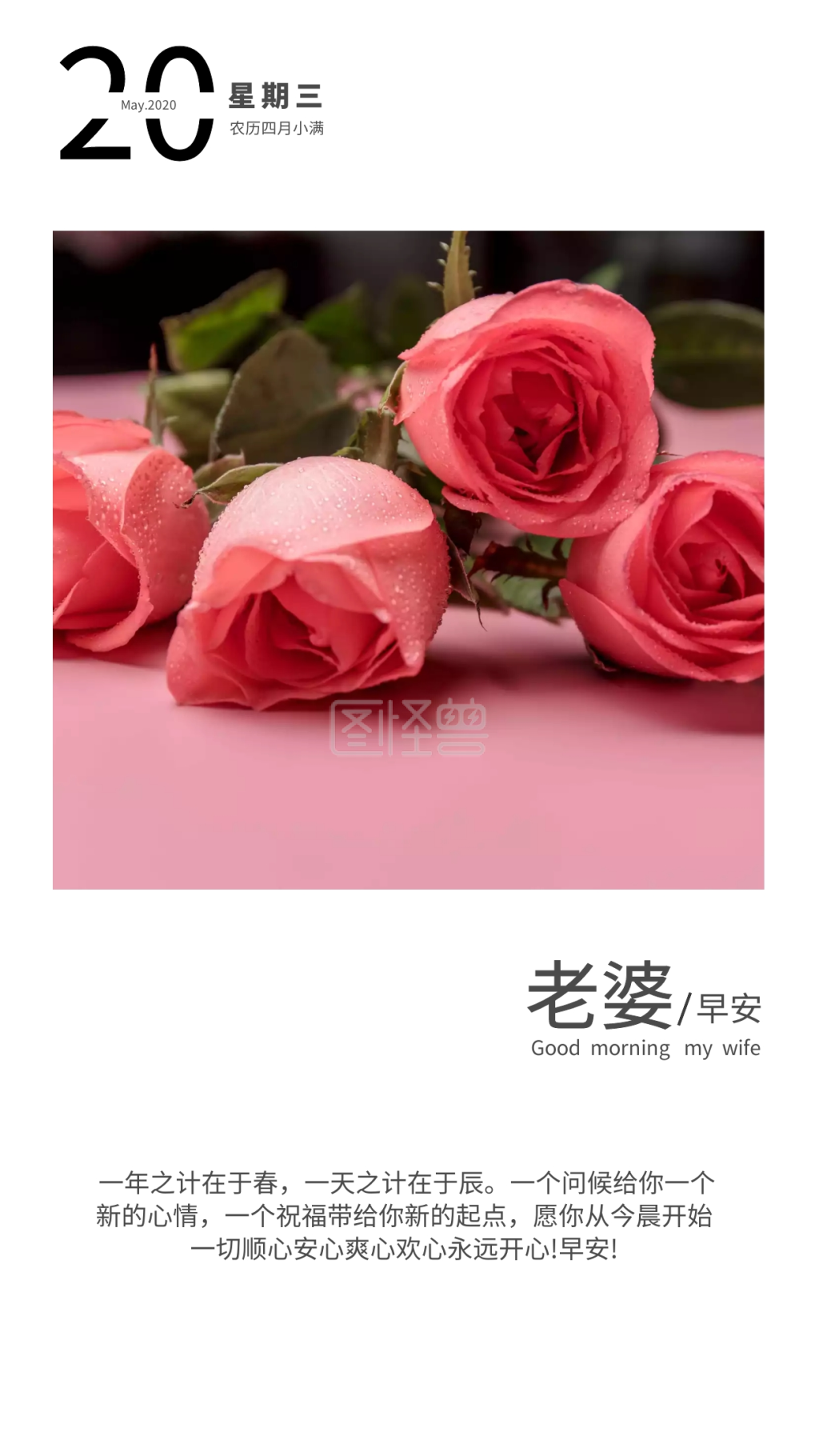 早安老婆 手机营销海报 日签早安语