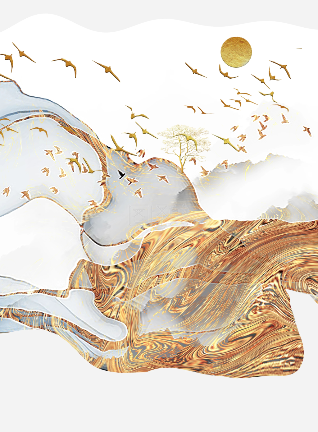 图怪兽原创元素抽象山水新中式风格装饰画