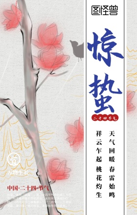 惊蛰节气古风手绘手机海报