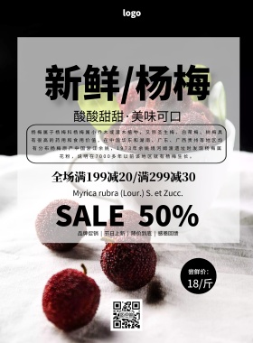 杨梅手绘插画简约美食促销印刷海报