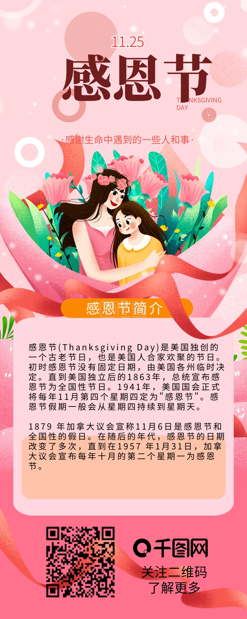 产品介绍信息长图-简约感恩节节日介绍信息长图-模板图片-图怪兽