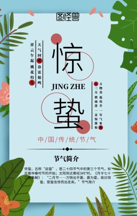 惊蛰传统节气简约花卉诗词红黑手机海报