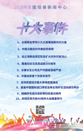 年度十大新闻蓝色边框花边手机海报