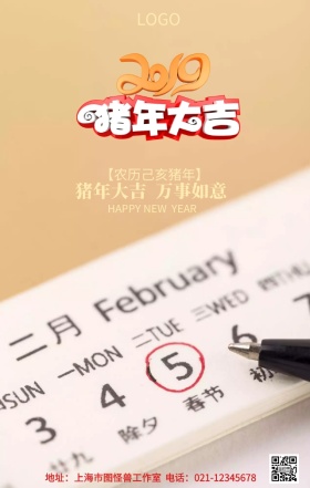 2019猪年大吉大气创意手机营销海报