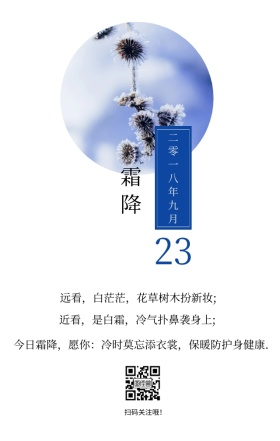 霜降季节节气风景蓝色文艺简约日签