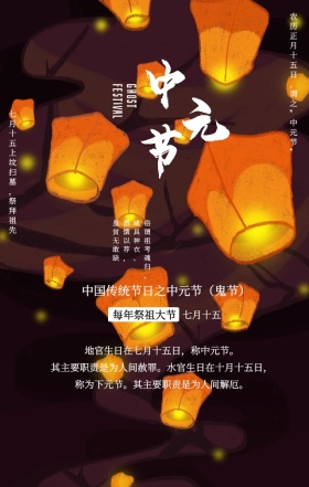 放河灯意境传统节日中元节手机海报