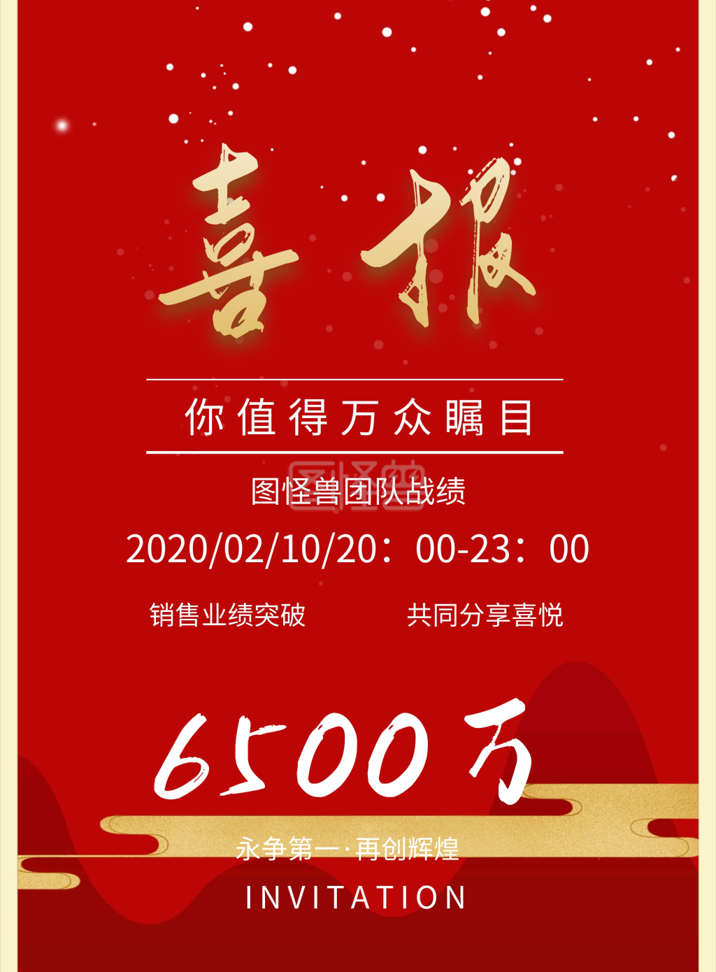 6500万 共同分享喜悦 销售业绩突破 你值得万众瞩目 图怪兽团队战绩