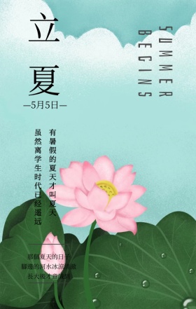 立夏二十四节气绿色清新简约手机海报