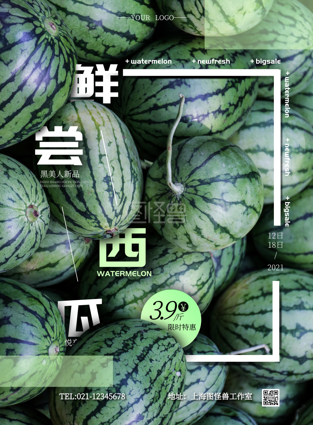 黑美人西瓜促销摄影风竖版海报