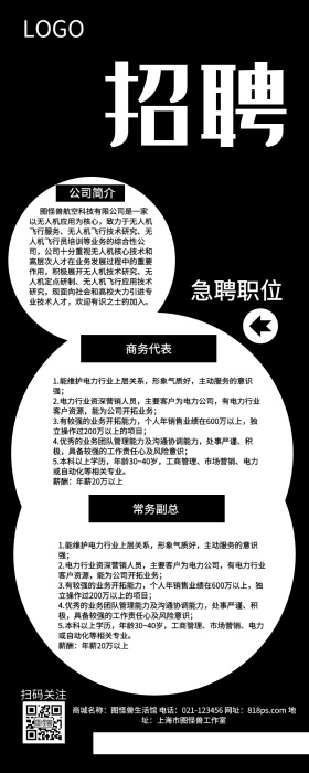 鎏金高端黑白商务企业招聘长图海报