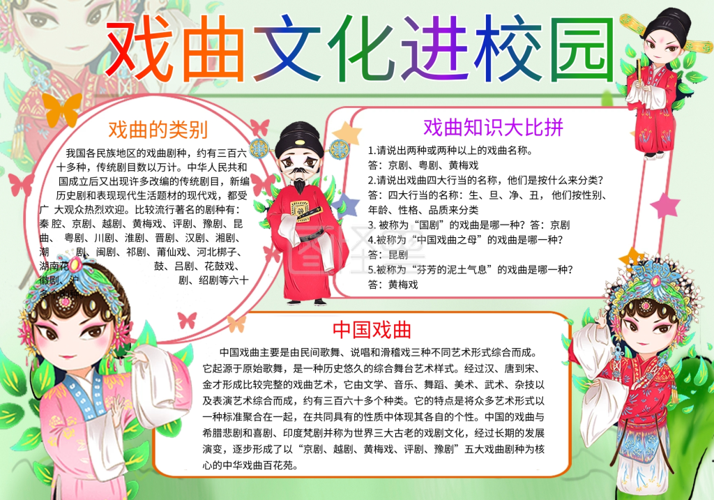 小清新戏曲进校园手抄报模板