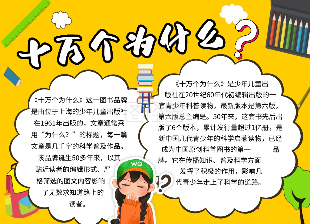 简约创意卡通科普十万个为什么小报
