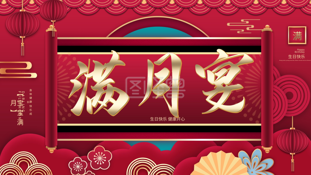 宝宝满月宴邀请函-创意宝宝满月宴背景展板在线图片制作-图怪兽