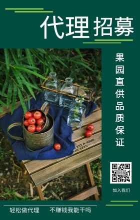 招募 代理 加入我们 轻松做代理 不赚钱我能干吗 果园直供品质保证 水果招募代理简约手机海报