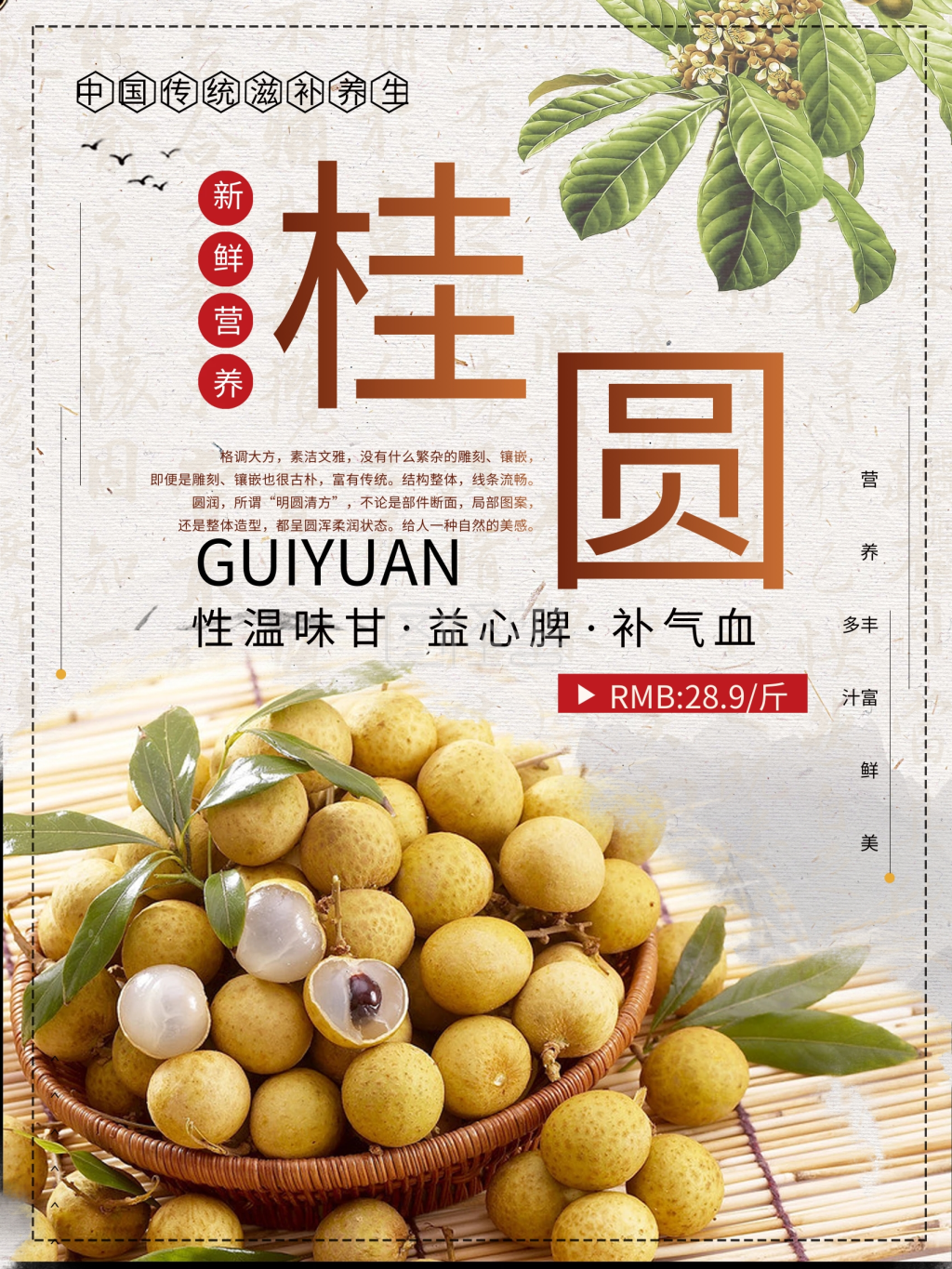 复古文艺清新食品水果桂圆海报设计