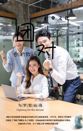 简约简洁团队协作企业文化宣传手机海报