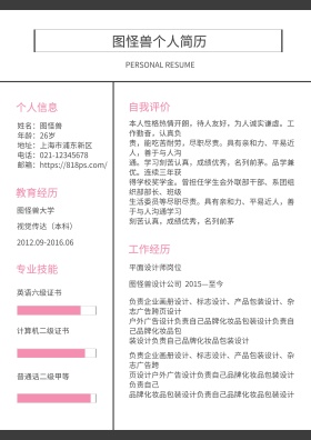 粉色线条个人求职简历