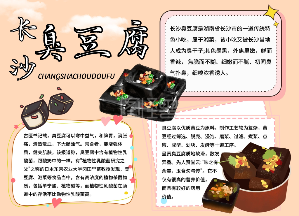 长沙臭豆腐手抄报橙色系