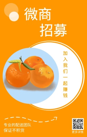 微商 招募 更多详情 保证不积货 专业的配送团队 加入我们一起赚钱 插画简约水果代理手机海报