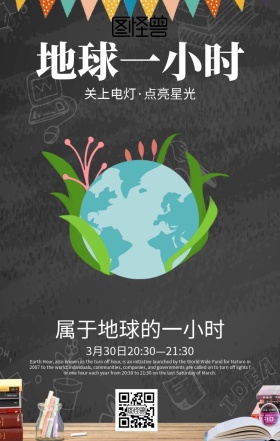 地球一小时环保星空简约手机海报 