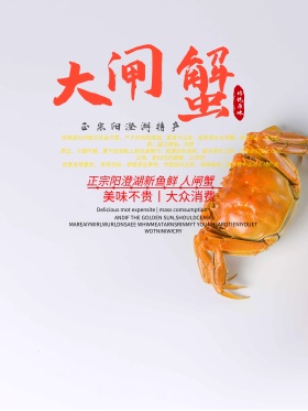 中国风清新简约阳澄湖大闸蟹美食宣传海报