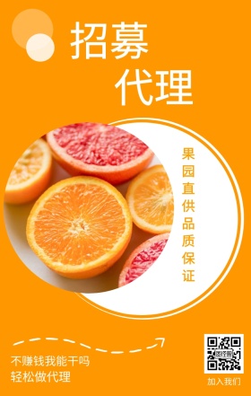招募 代理 加入我们 轻松做代理 不赚钱我能干吗 果园直供品质保证 水果招募代理简约手机海报