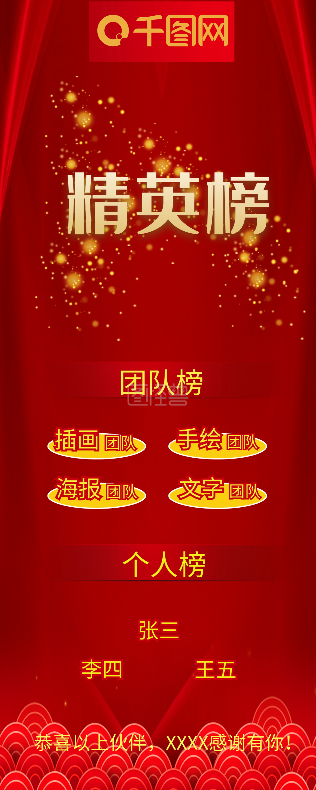 红色背景企业业绩榜展架