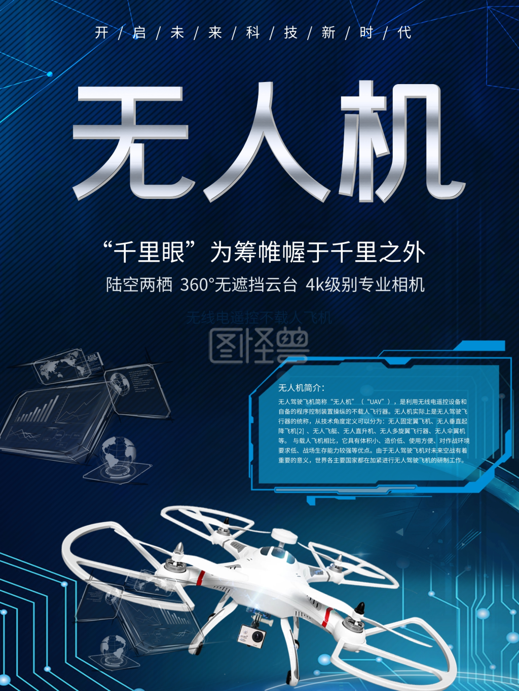 蓝色科技未来科技无人机海报设计