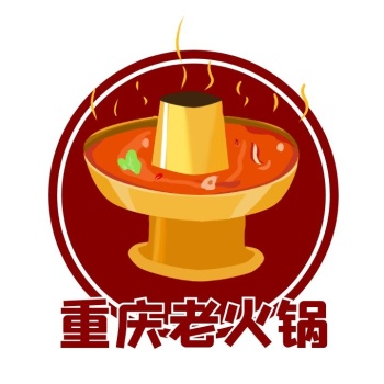 重庆老火锅标志酒红色餐饮美食logo