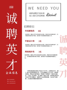 诚聘英才城市剪影红色简约招聘海报