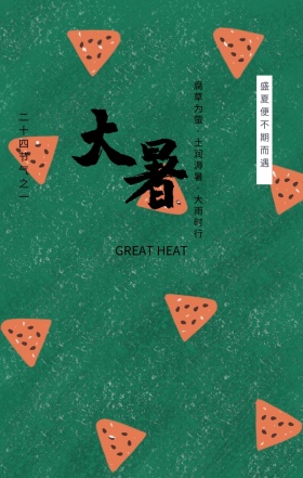 大暑传统二十四节气咖色插画风手机海报
