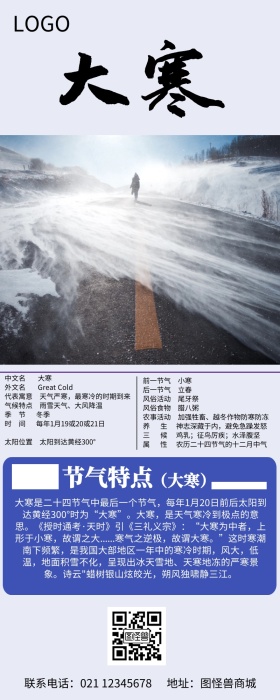 简约插画蓝色大寒节气长图