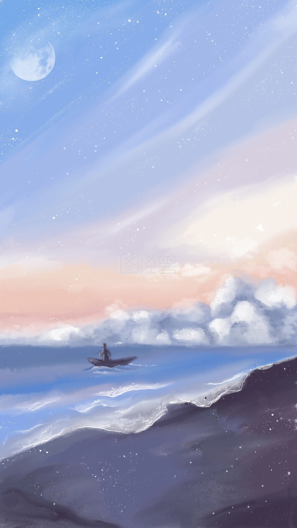 梦幻蓝色海边手机海报