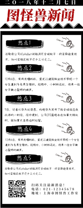 黑白简约新闻早午报快讯营销长图