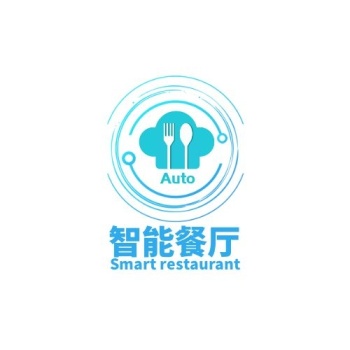 智能餐厅科技感蓝色刀叉logo