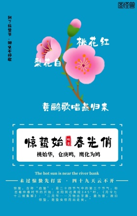惊蛰节气蓝色简约手机海报