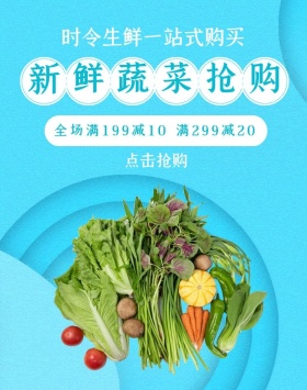 正版新鲜蔬菜抢购简约蓝色banner正版317吃货节水果促销海报banner上