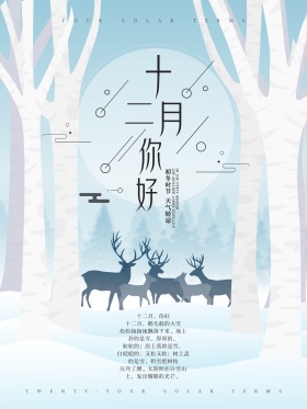 清新十二月你好唯美配图文艺海报PSD模板