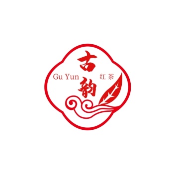 红色树叶茶叶窗格古风红茶茶业logo