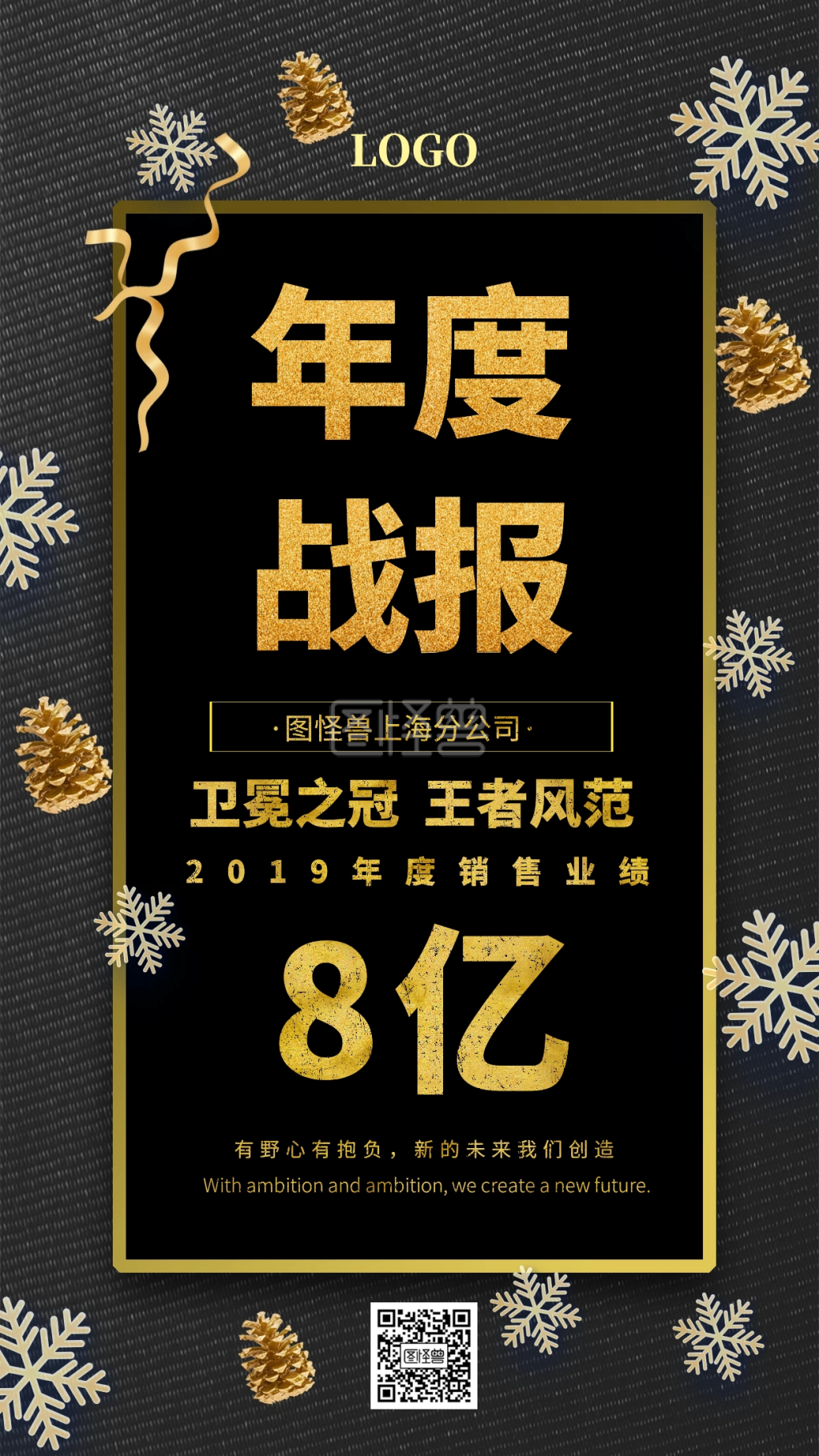 《年度战报喜报创意手机海报图怪兽》在线图片设计制作,点击"编辑"