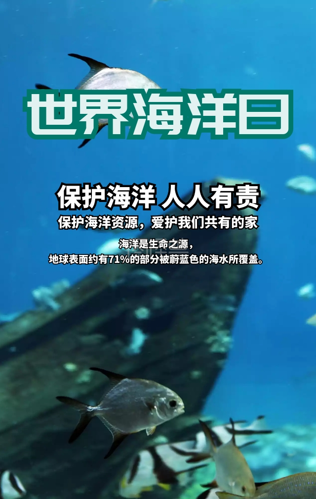 世界海洋日保护海洋蓝色简约手机海报