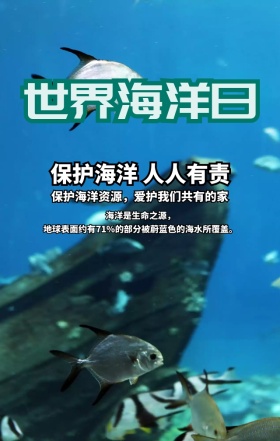 世界海洋日保护蓝色简约手机海报