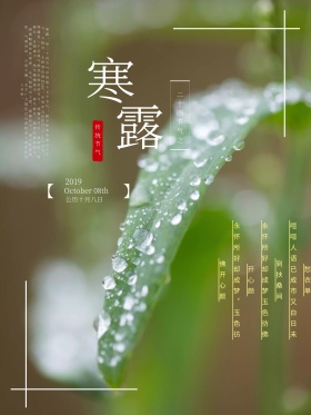 寒露二十四节气深绿色清新水滴海报