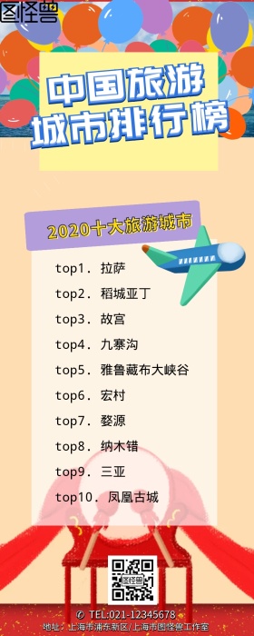 旅游城市排行榜营销长图  