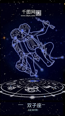 星空背景十二星座双子座手机海报企业商用双子座生日祝福多人简约竖版
